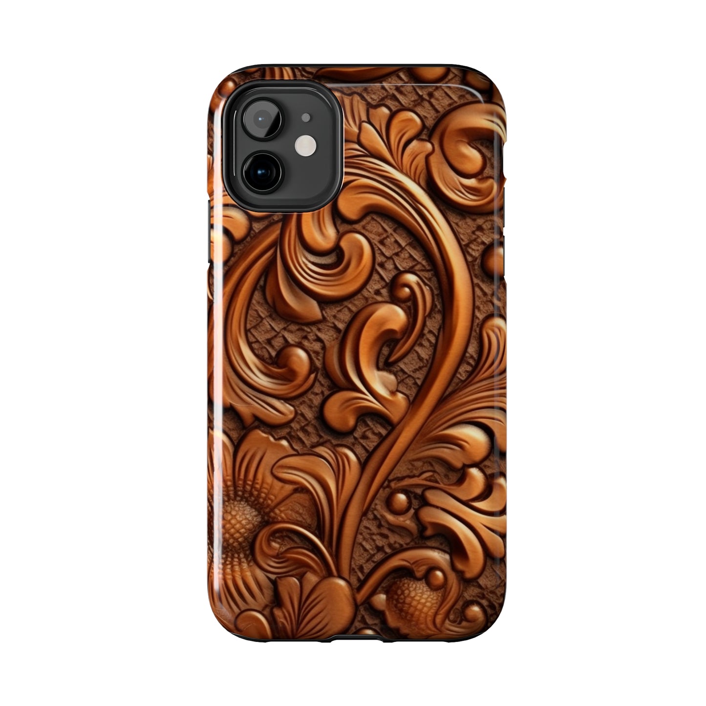 Leather Flower Cognac Classic Brown Timeless American Cowboy Design - Tough Phone Cases