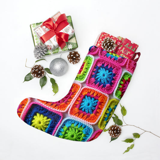 Crochet Granny Square, Summer Cotton, Patchwork, Retro Floral Design, Crochet Cotton - Christmas Stockings