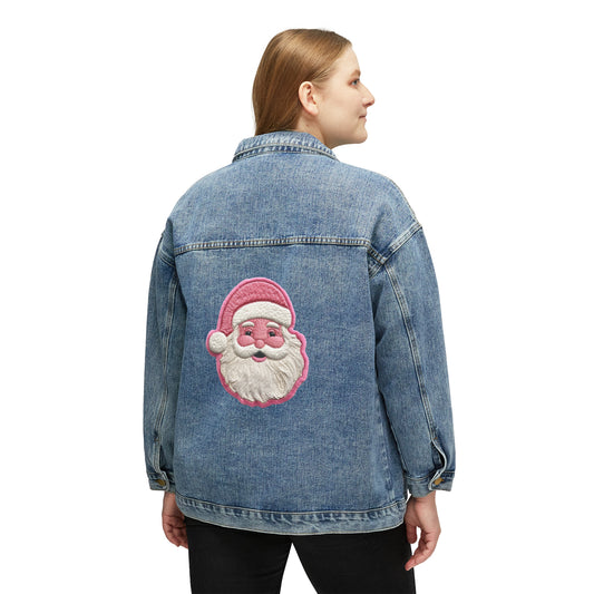 Santa Patch Graphic in Pink Christmas -Women's Denim Jacket