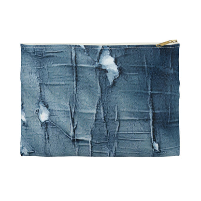 Distressed Blue Denim-Look: Edgy, Torn Fabric Design - Accessory Pouch