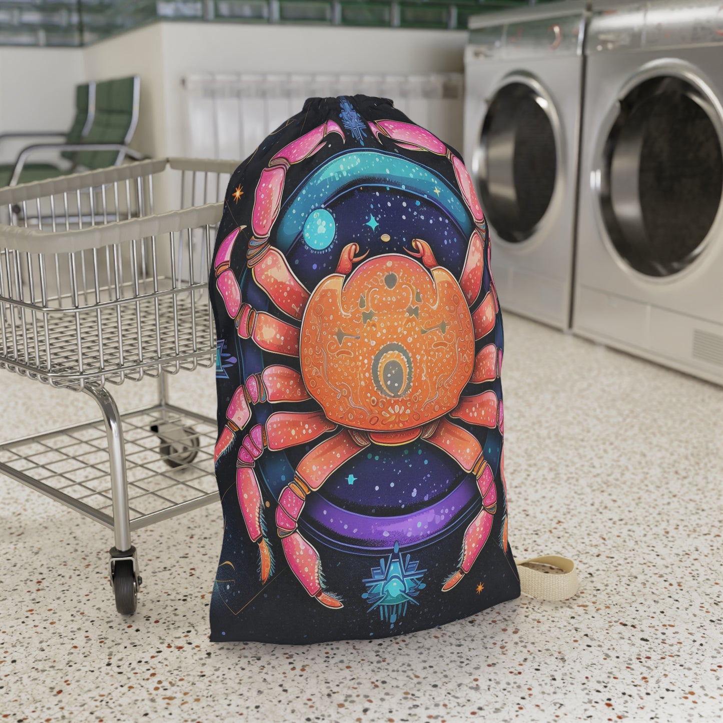 Rainbow Celestial Crab - Vibrant Cancer Zodiac Sign Art - Laundry Bag