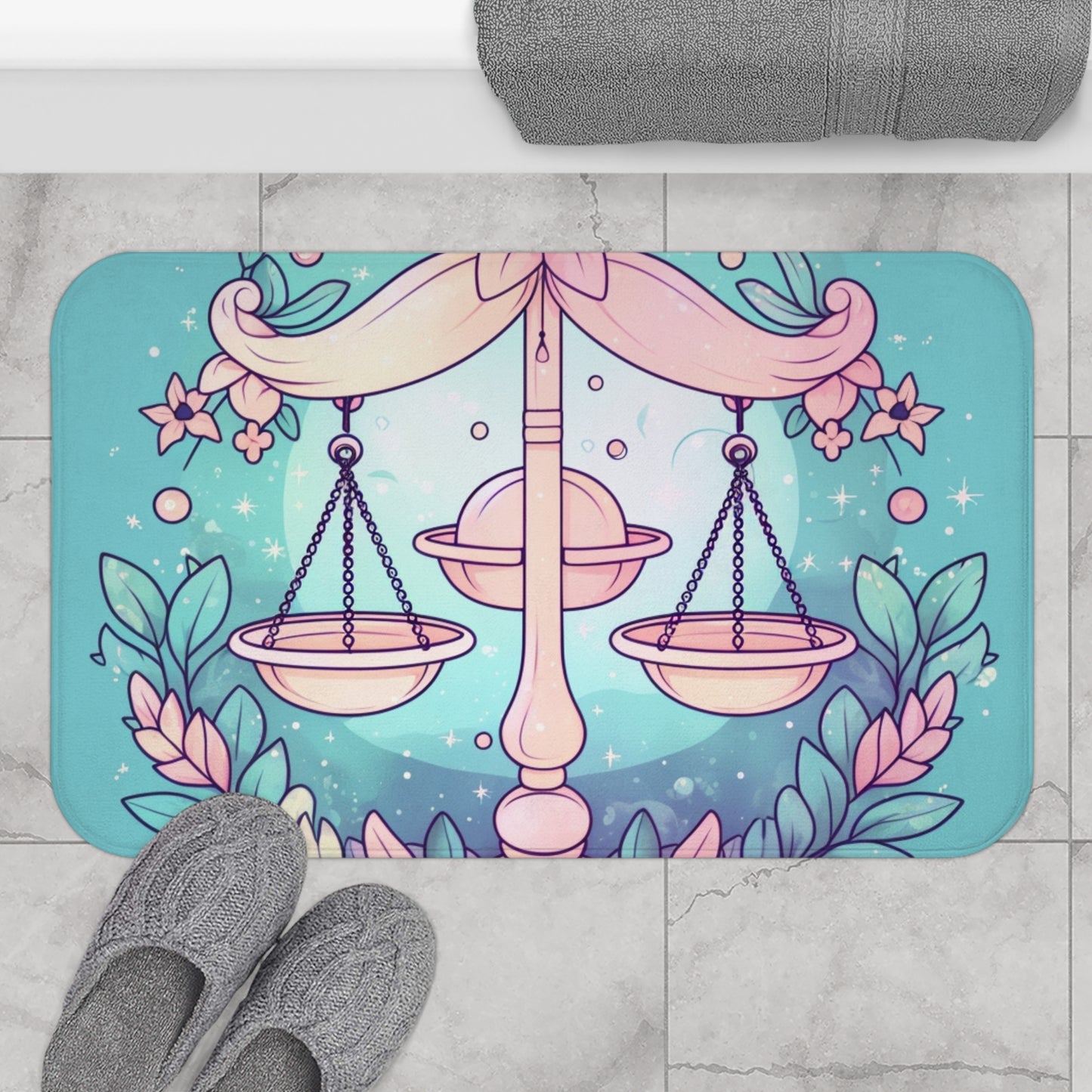 Libra Astrology - Soft Lighting & Pastel Zodiac Sign Symbol - Bath Mat