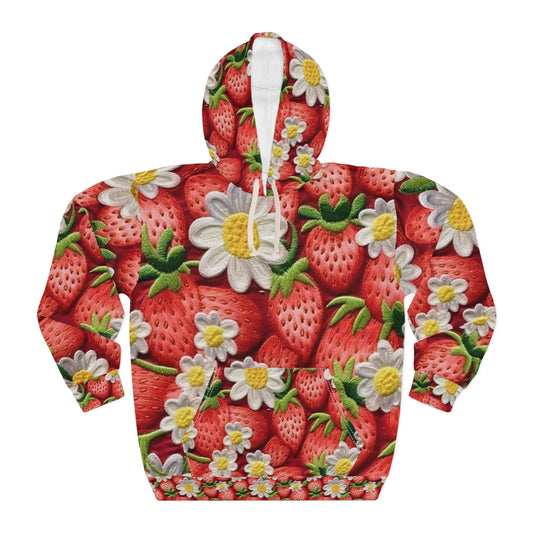 Diseño de bordado de fresas y fresas - Fruta dulce de bayas rojas frescas - Sudadera con capucha unisex (AOP) 