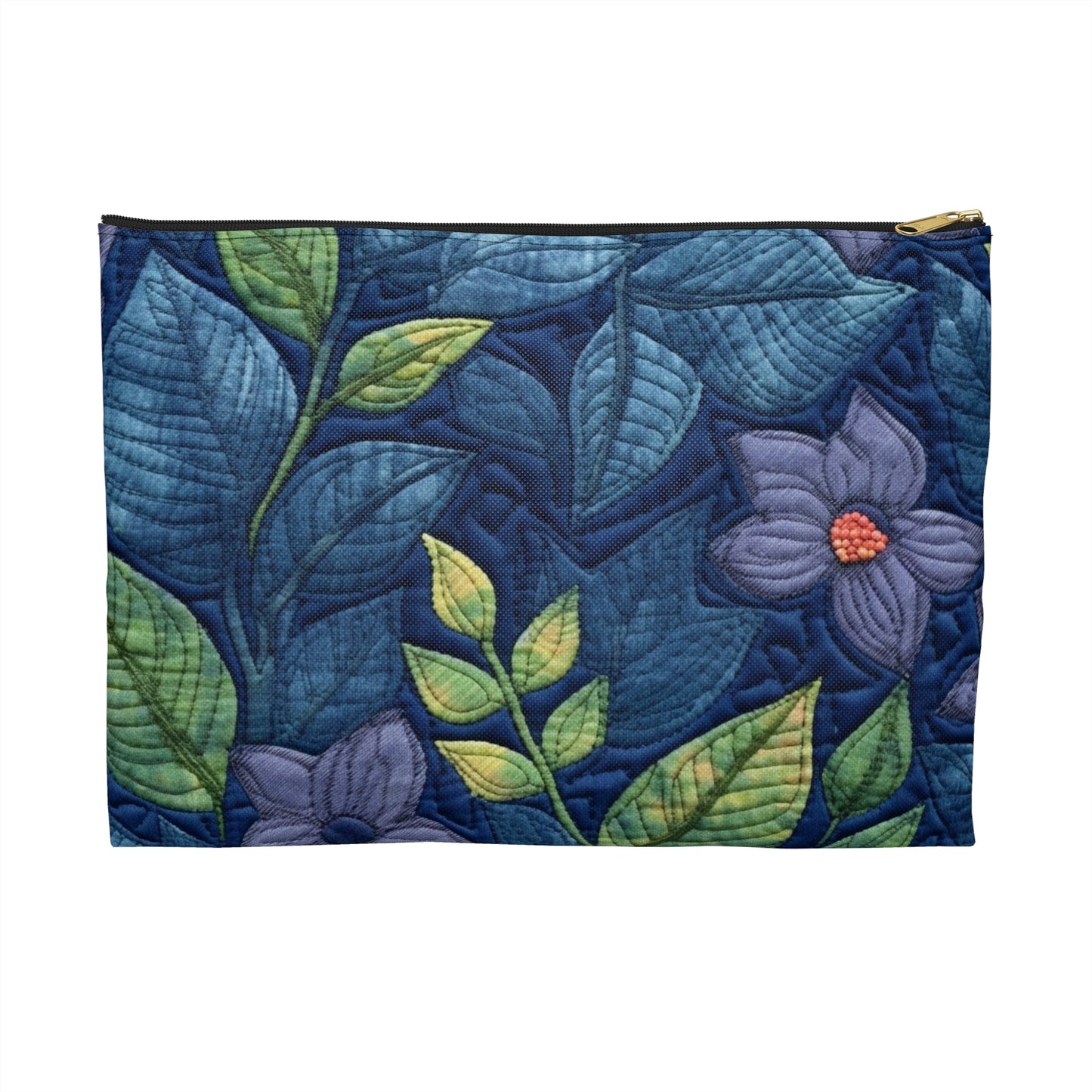 Floral Embroidery Blue: Denim-Inspired, Artisan-Crafted Flower Design - Accessory Pouch