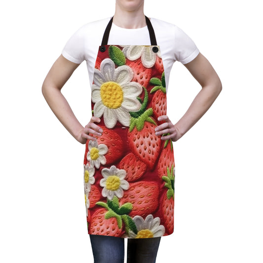 Strawberry Strawberries Embroidery Design - Fresh Pick Red Berry Sweet Fruit - Apron (AOP)