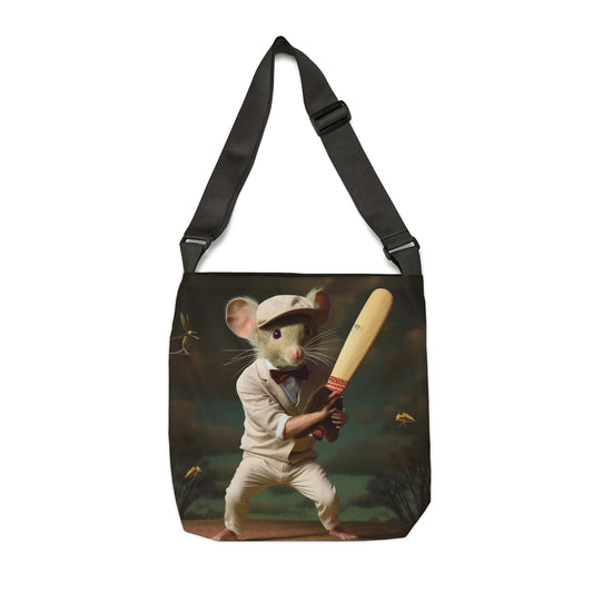 Mouse Cricket Batting, Wicket, Ball Hitting Stump, Howzat Moment - Adjustable Tote Bag (AOP)