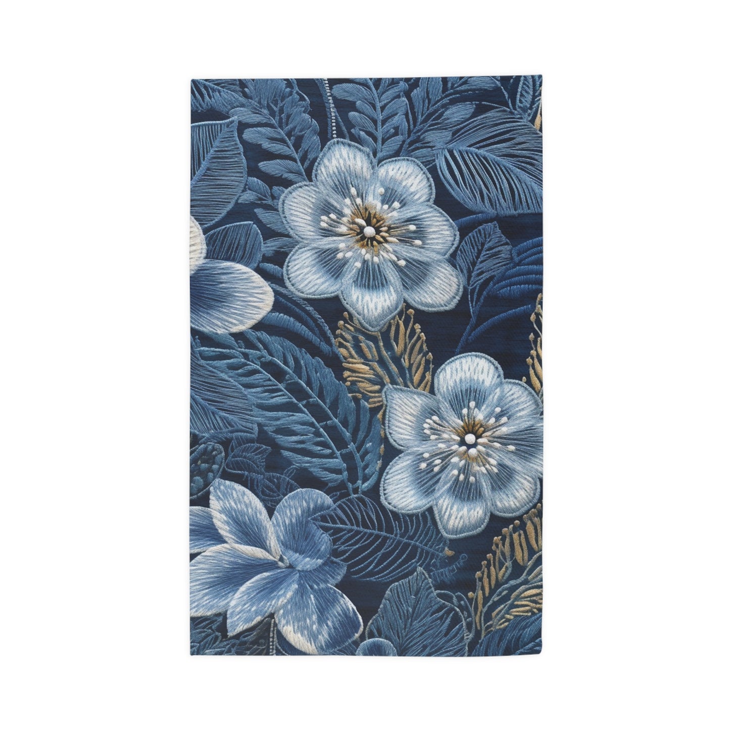 Flower Blossom Embroidery Floral on Denim Style - Dobby Rug