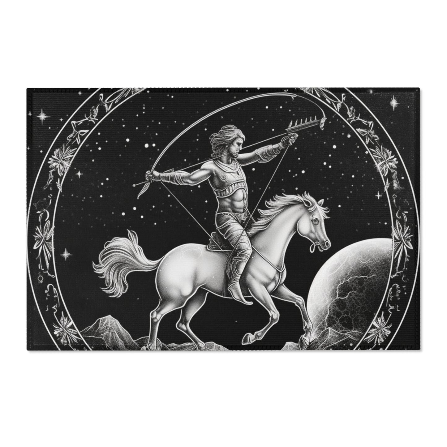 Sagittarius Zodiac Black & White Archer Design - Area Rugs