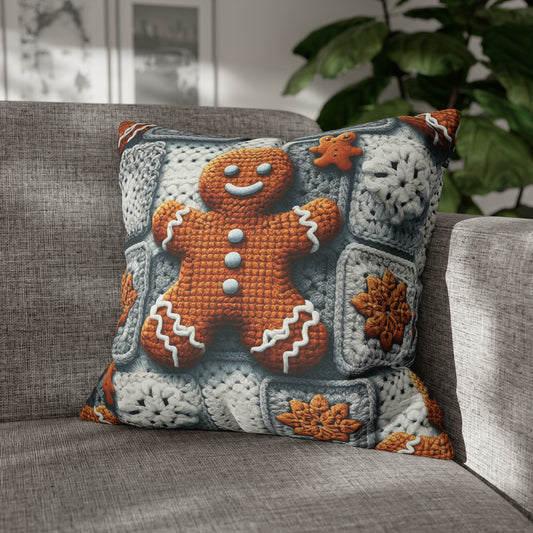 Festive Gingerbread Charm: Christmas Crochet Amigurumi with Granny Squares and Snowflake Accents - Spun Polyester Square Pillow Case