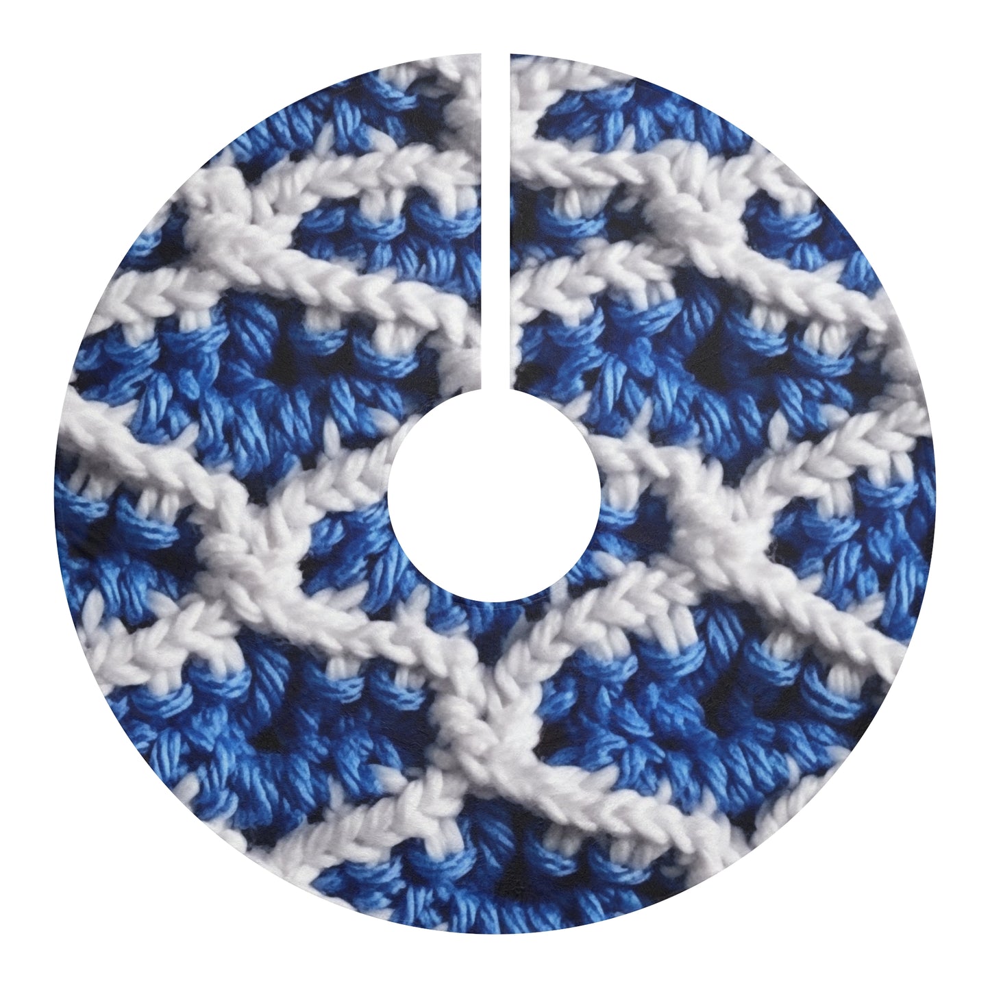 Blueberry Blue Crochet, White Accents, Classic Textured Pattern - Christmas Tree Skirts