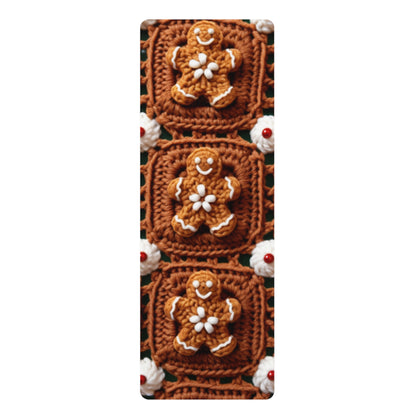 Gingerbread Man Crochet, Classic Christmas Cookie Design, Festive Yuletide Craft. Holiday Decor - Rubber Yoga Mat