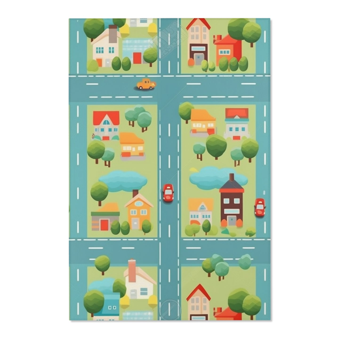 Colorful Kids' Area Rug: Town Car Pattern, Various Sizes, 100% Polyester