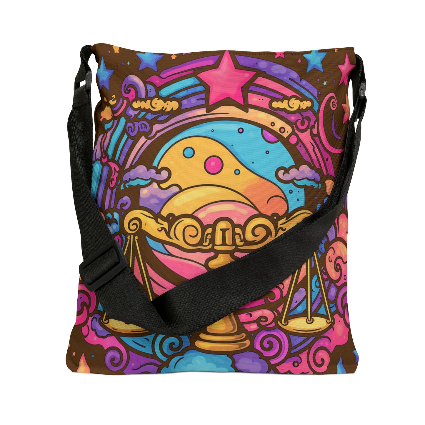 Cosmic Libra - Trippy Psychedelic Cartoon Art Zodiac Sign - Adjustable Tote Bag (AOP)