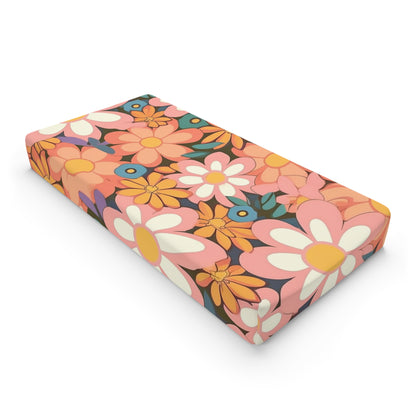 Groovy 1960s 1970s Pink &amp; Orange Daisy Mod Floral - Funda para cambiador de bebé