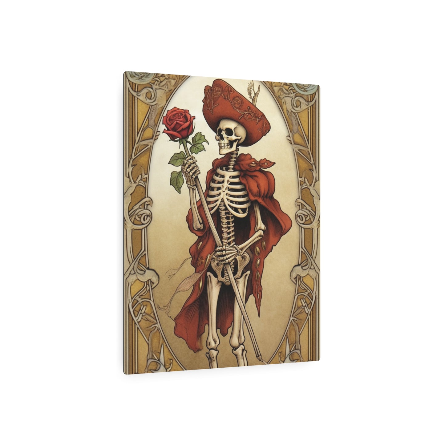 Death Card Tarot - Skeleton, Rose, and Transformation Journey - Metal Art Sign