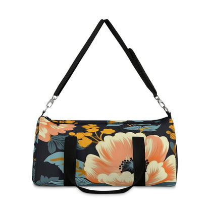 Vintage 50s 60s Inspired High-Waisted Floral Pattern Duffel Bag