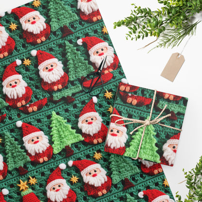 Santa Claus Crochet Pattern, Christmas Design, Festive Holiday Decor, Father Christmas Motif. Perfect for Yuletide Celebration - Wrapping Paper