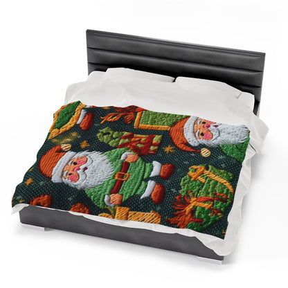 Christmas Santa Claus - Embroidered Presents - Festive Winter Wonderland - Deck the Halls Design - Velveteen Plush Blanket