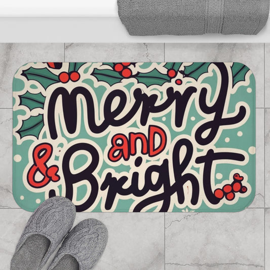 Merry and Bright Christmas Theme Holiday - Bath Mat
