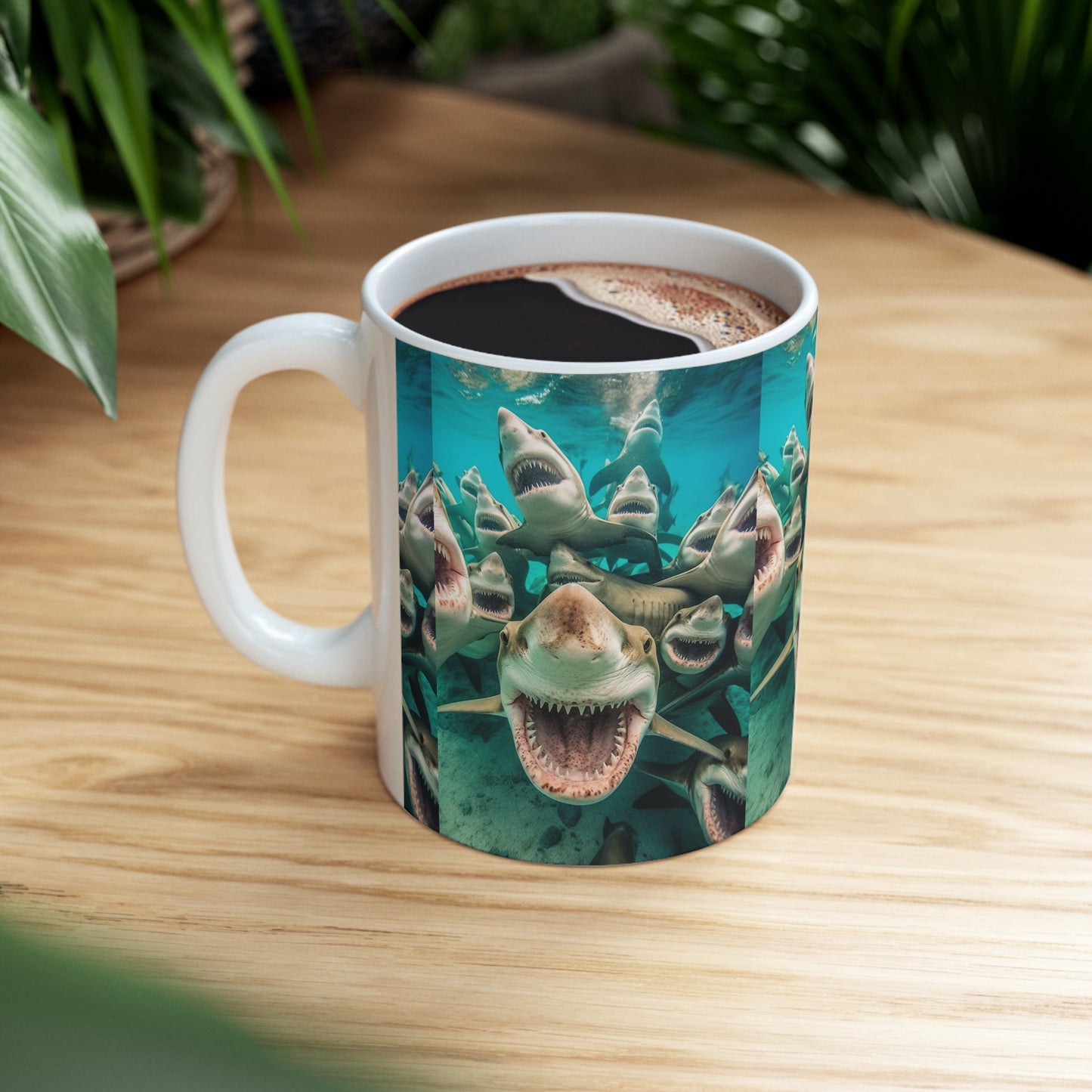 Laughing Lemon Sharks: Joyful Sea Jaws Ocean Deep - Ceramic Mug 11oz