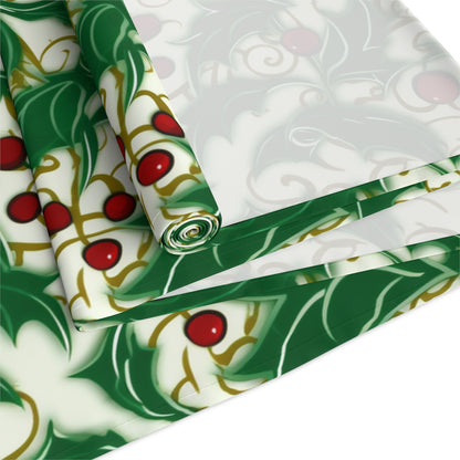 Holiday Elegance: Christmas Holly Swirls Design - Table Runner (Cotton, Poly)