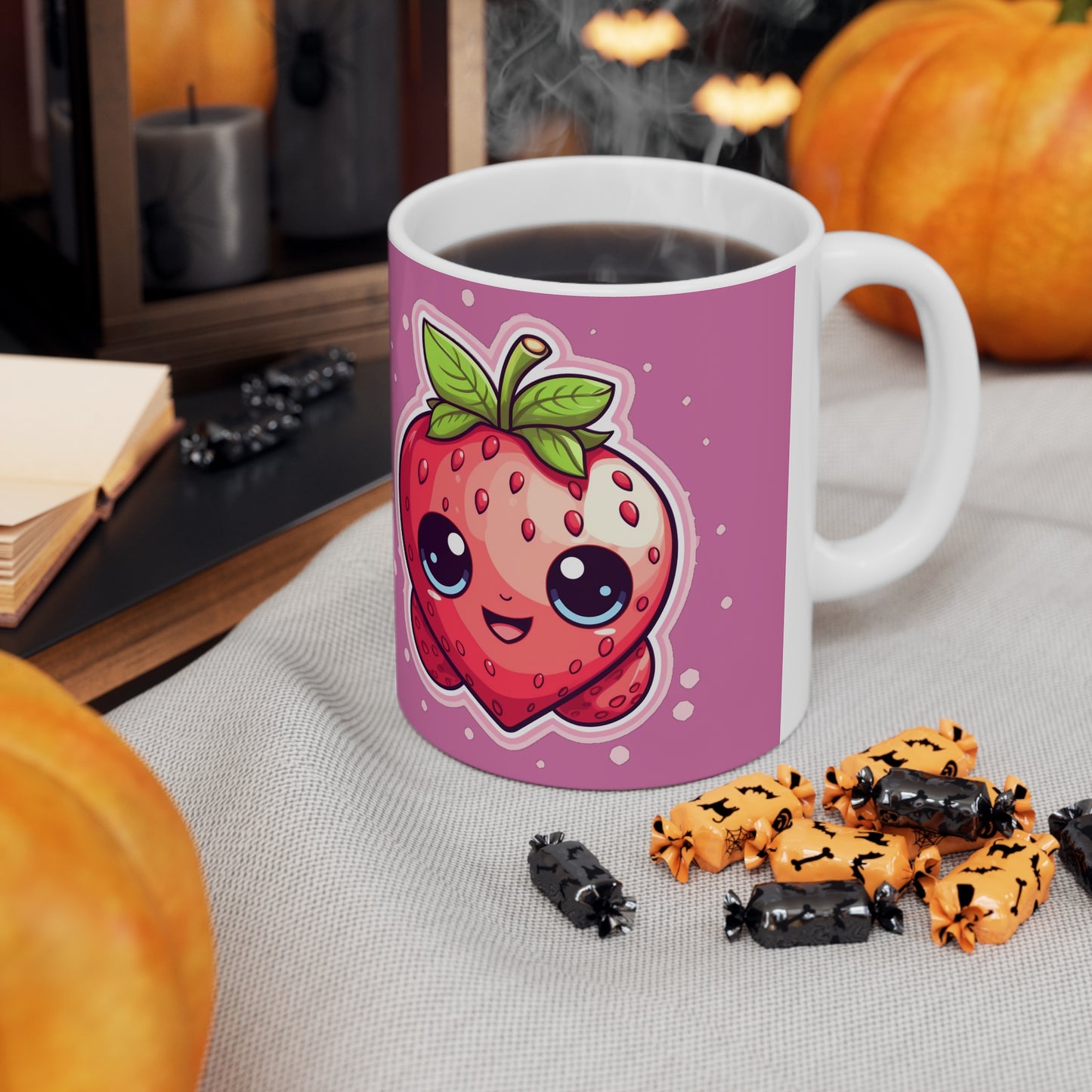 Kawaii Strawberry Adventure - Anime Classic Traditional Japanese Fruit - Otaku Artwork - Ceramic Mug 11oz