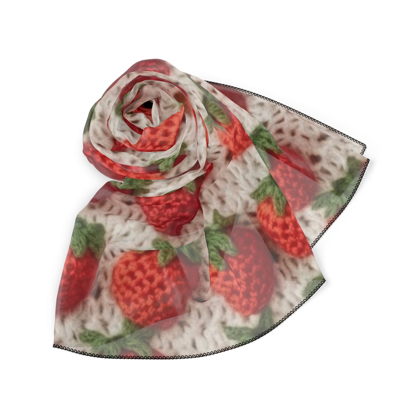 Strawberry Traditional Japanese, Crochet Craft, Fruit Design, Red Berry Pattern - Poly Scarf