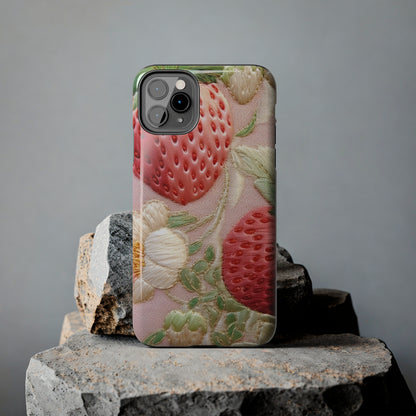 Red Berry Strawberries - Embroid Fruit - Healthy Crop Feast Food Design - Tough Phone Cases