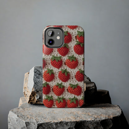 Strawberry Traditional Japanese, Crochet Craft, Fruit Design, Red Berry Pattern - Tough Phone Cases