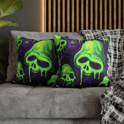 Halloween Slime Skull Green Skeletons Scary Horror Pattern - Spun Polyester Square Pillow Case