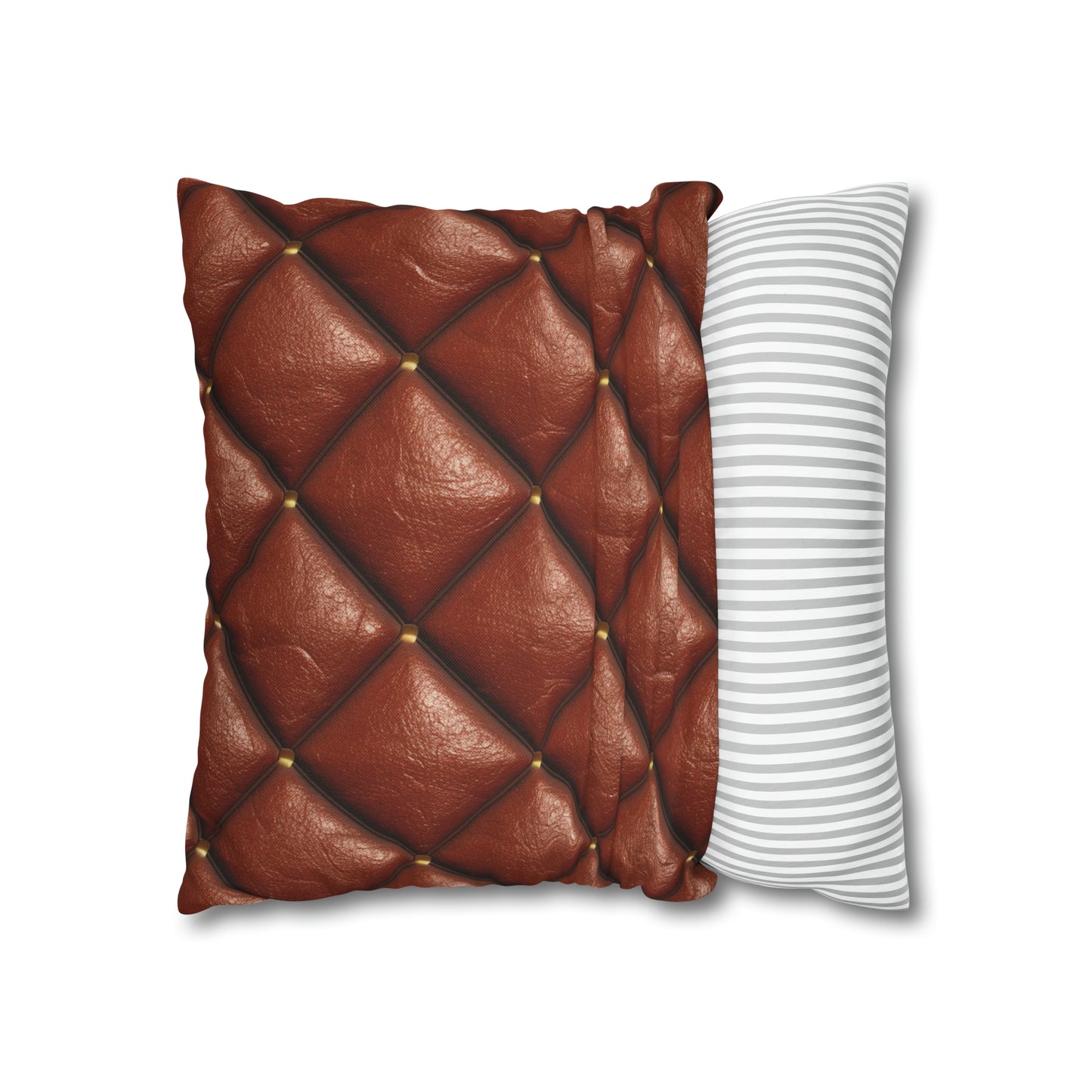 Brown Leather Cognac Pattern Rugged Durable Design Style - Spun Polyester Square Pillow Case