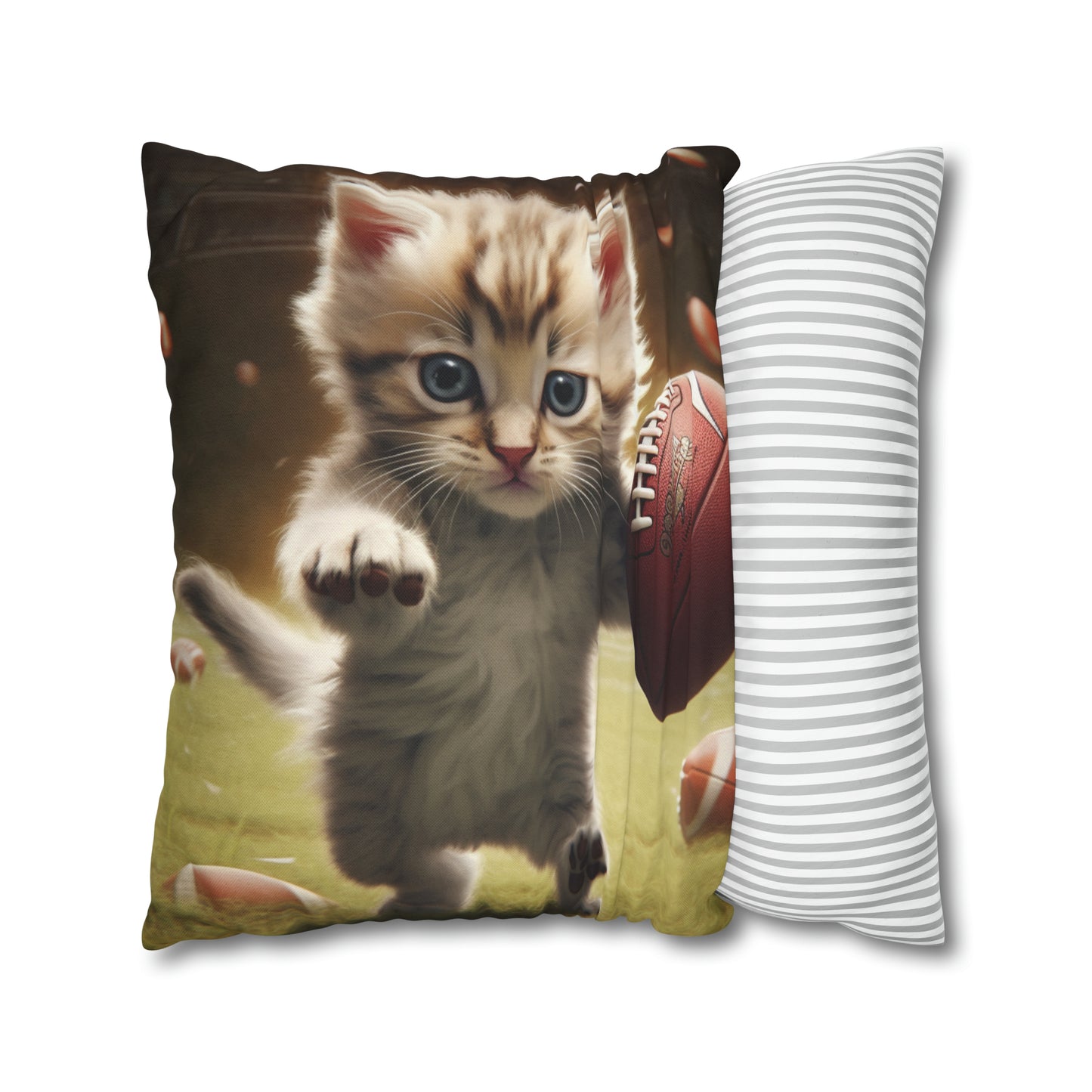 Football Kitty Fantasy: Feline Cat American Sport Quarterback - Spun Polyester Square Pillow Case