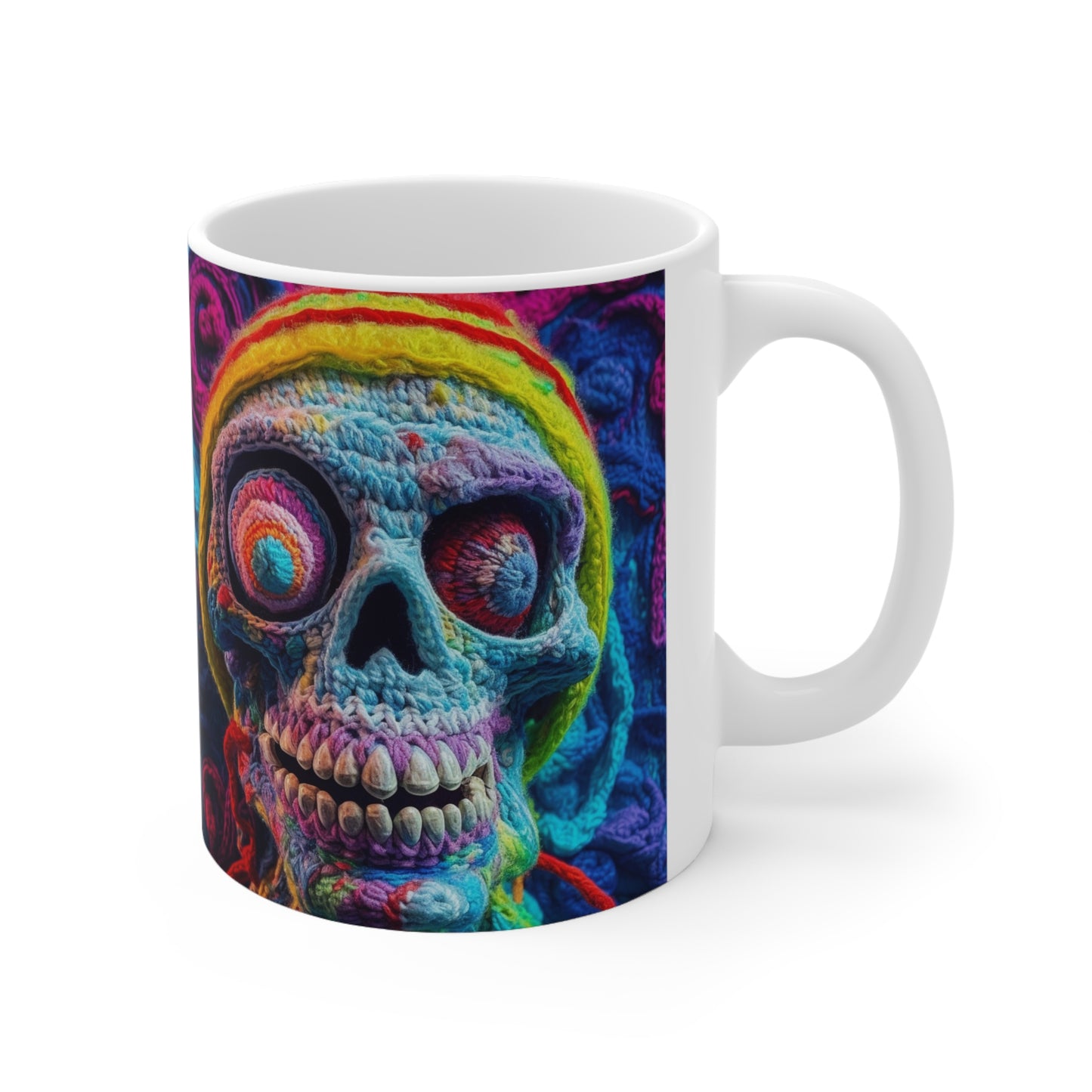 Diseño de terror aterrador de Halloween con calavera de ganchillo - Taza de cerámica 11oz 