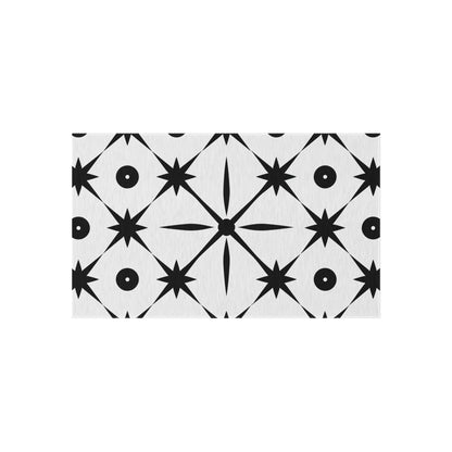 Mid Century Modern Asterisk Design - White & Black Atomic Starburst - Outdoor Rug