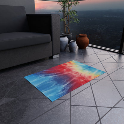 Rainbow Tie-Dye Denim: Vibrant Multi-Color, Fabric Design Spectacle - Outdoor Rug