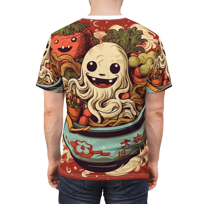 Japanese Halloween Ghost Ramen Classic Haunted Japan Holiday Design - Unisex Cut & Sew Tee (AOP)