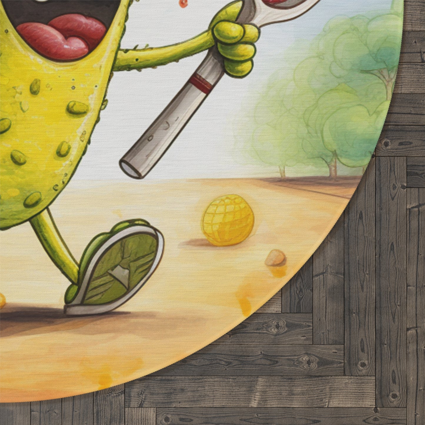 Pickleball Play: Pickle Sport Action Game, Fast Dink Ball - Round Rug