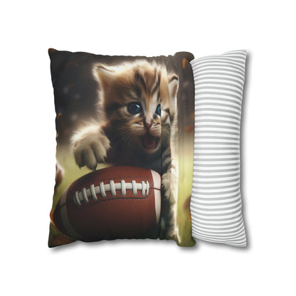 Football Kitten Touchdown: Tabby's Winning Play Sport Game - Spun Polyester Square Pillow Case