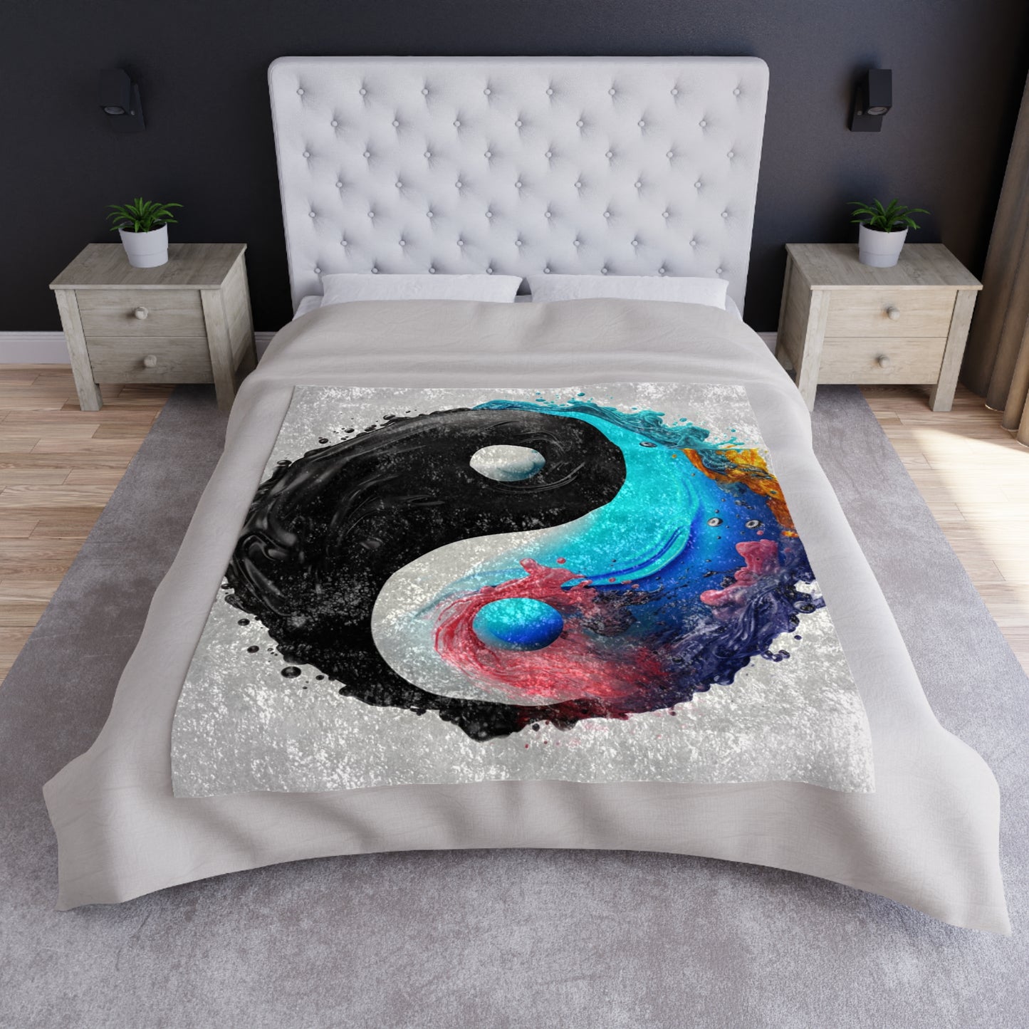 Yin Yang Symbol, Colorful Paint Style - Artistic Decor - Crushed Velvet Blanket