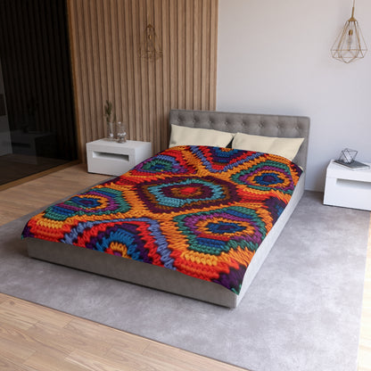 African Heritage Crochet, Vibrant Multicolored Design, Ethnic Craftwork - Microfiber Duvet Cover