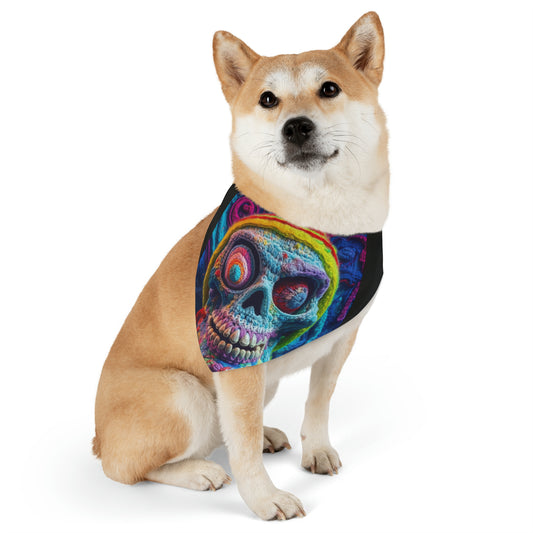 Diseño de terror aterrador de Halloween con calavera de ganchillo - Collar de pañuelo para perros y mascotas 