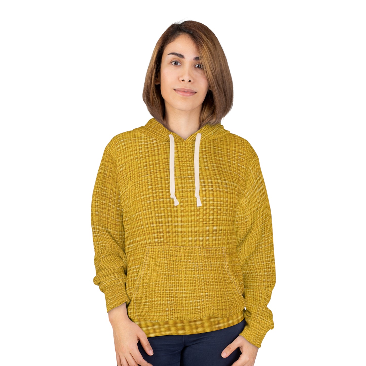 Radiant Sunny Yellow: Denim-Inspired Summer Fabric - Unisex Pullover Hoodie (AOP)