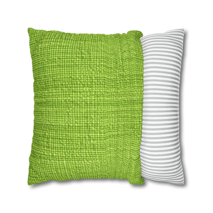 Lush Grass Neon Green: estilo de tela primaveral inspirado en la mezclilla - Funda de almohada cuadrada de poliéster hilado