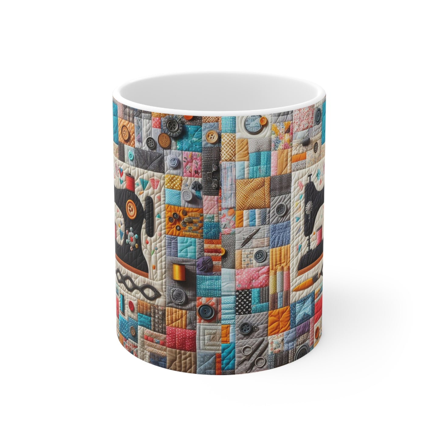 Mosaico acolchado colorido, diseño de costura retro - Taza de cerámica 11oz