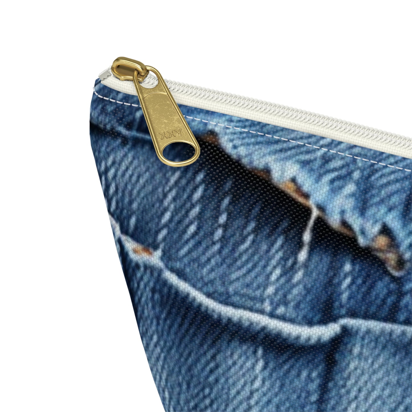 Midnight Blue Distressed Denim: Rugged, Torn & Stylish Design - Accessory Pouch w T-bottom