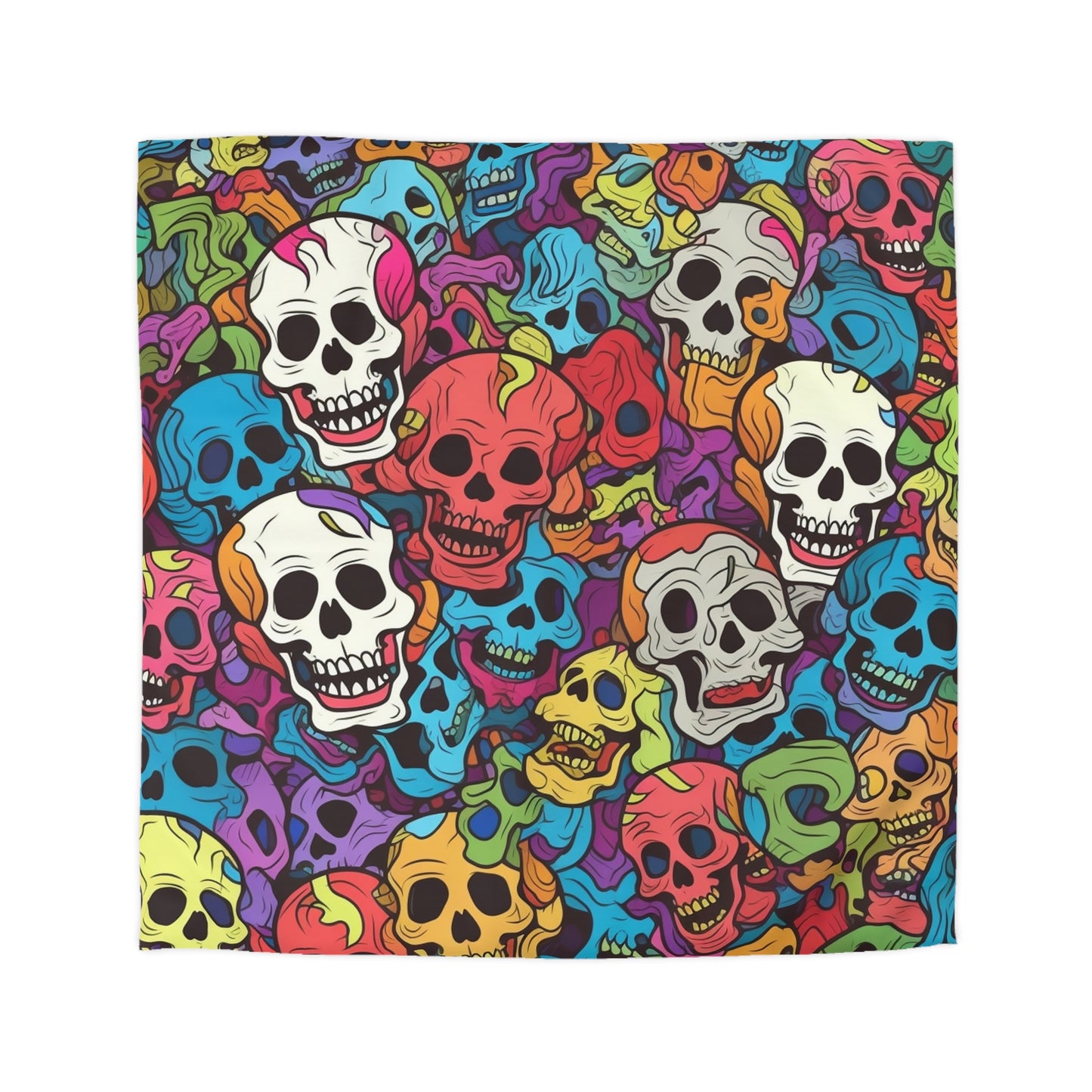 Patrón de cabeza de calavera de arco iris psicodélico, colores vibrantes - Funda nórdica de microfibra 