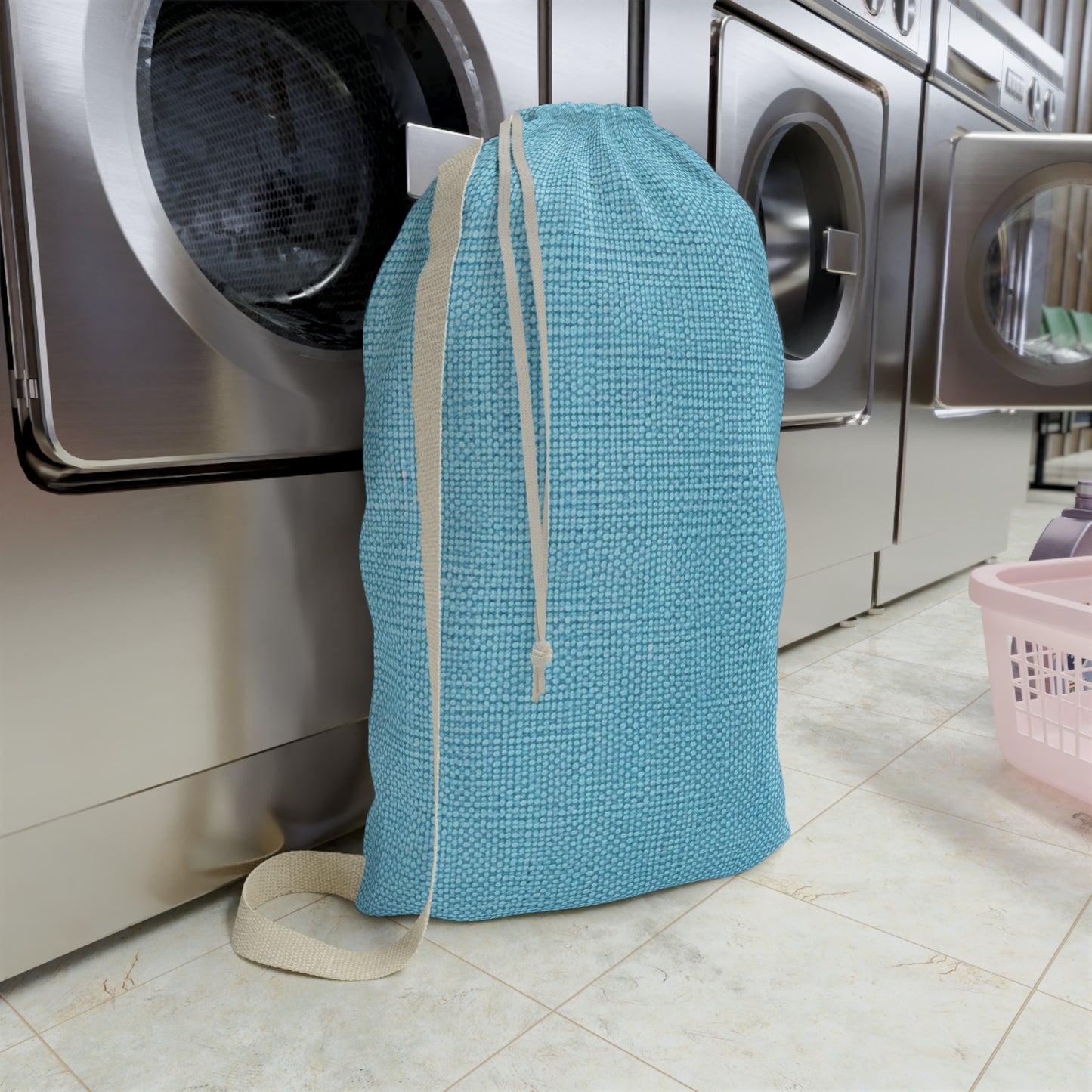 Bright Aqua Teal: Denim-Inspired Refreshing Blue Summer Fabric - Laundry Bag