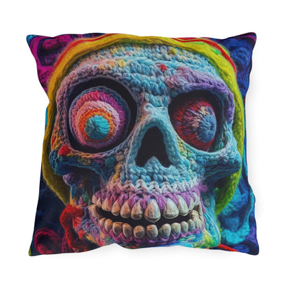 Crochet Skull Halloween Scary Horror Design - Outdoor Pillows