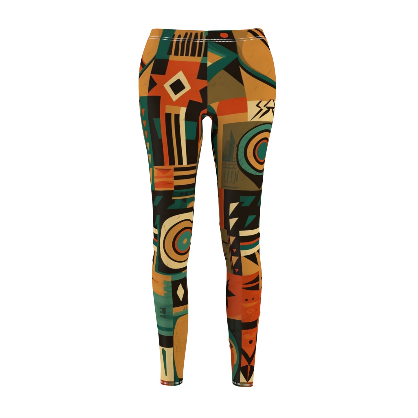 Earthy Tones Geometric Tribal-Inspired Pattern Design Women's Cut & Sew Casual Leggings (AOP)