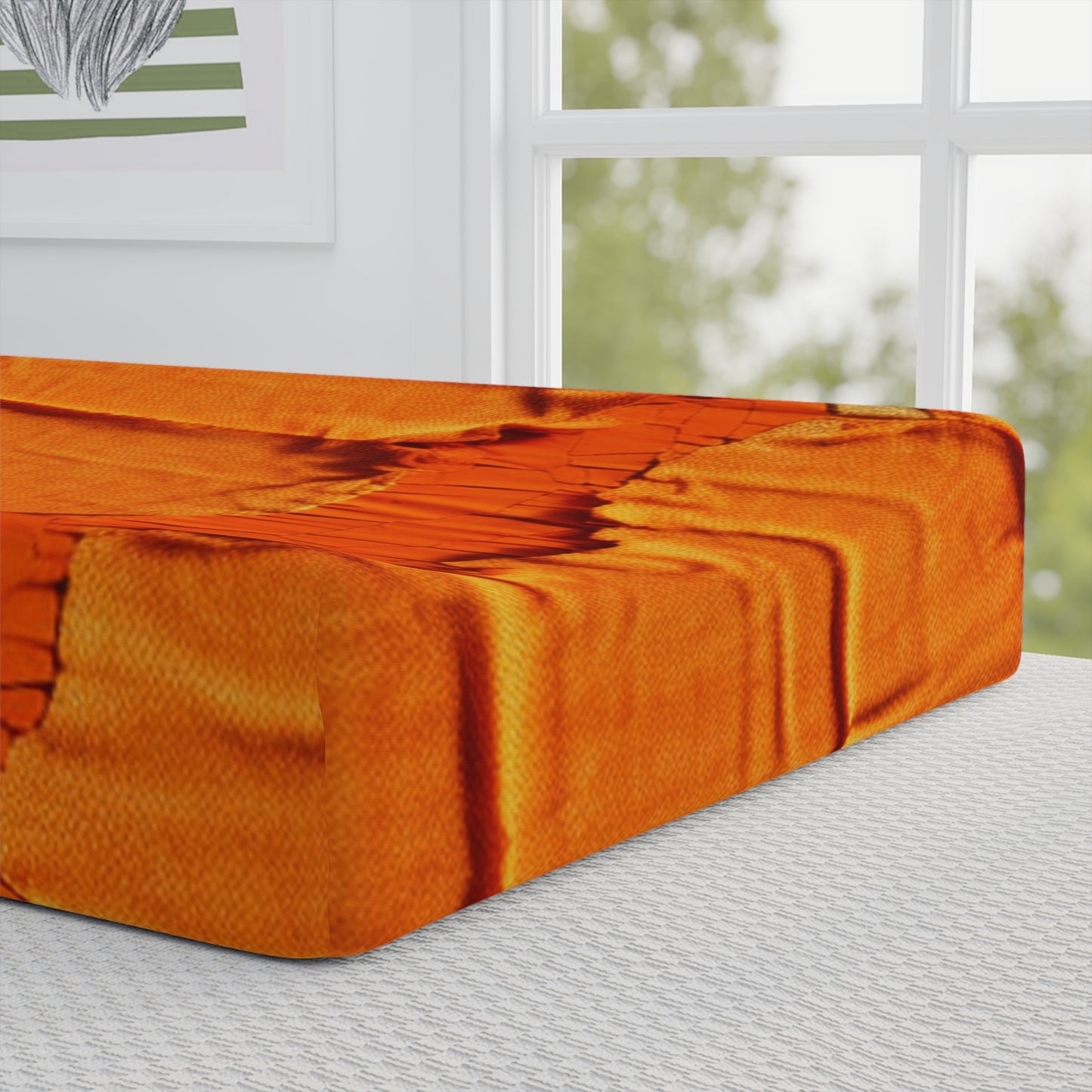 Fiery Citrus Orange: Edgy Distressed, Denim-Inspired Fabric - Baby Changing Pad Cover